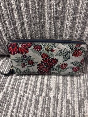 Tory Burch Floral Zip Wallet in Red, Green, and Cream